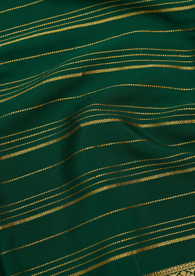 Bottle Green Zariwork Pure Crepe Silk Saree-Koskii