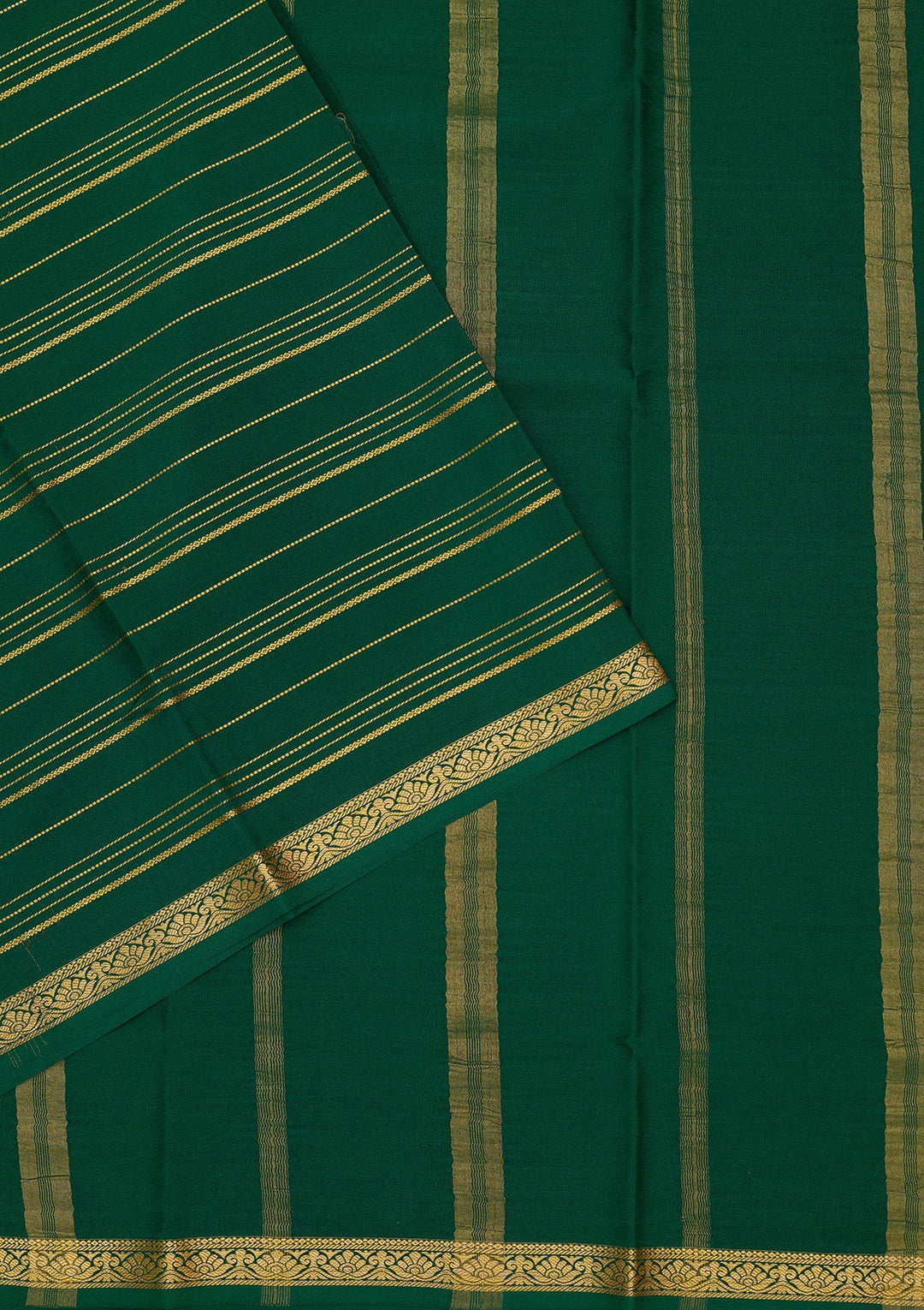 Bottle Green Zariwork Pure Crepe Silk Saree-Koskii