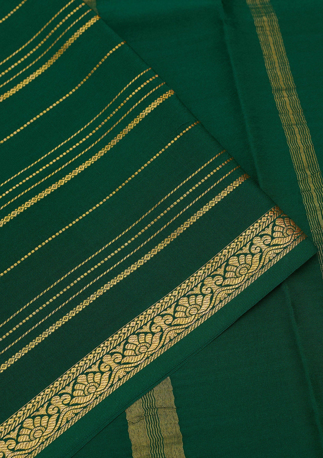Bottle Green Zariwork Pure Crepe Silk Saree-Koskii