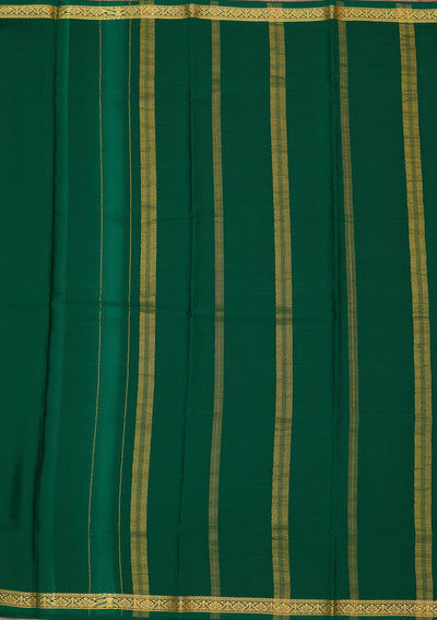 Bottle Green Zariwork Pure Crepe Silk Saree-Koskii