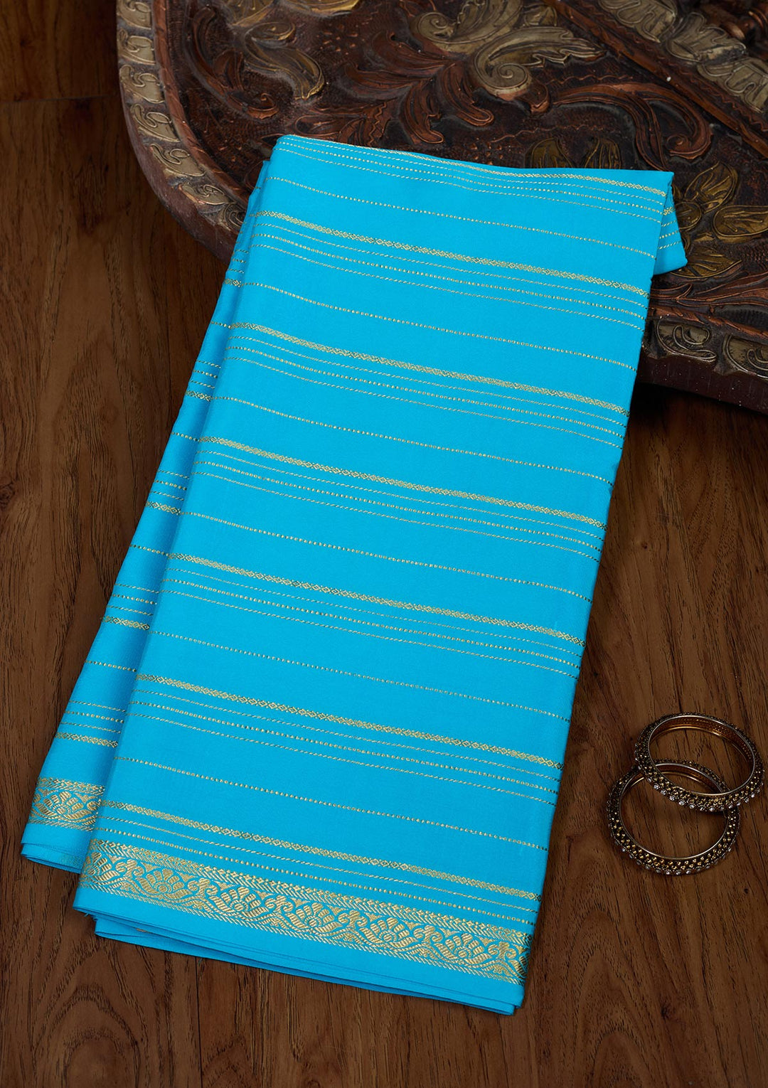 Royal Blue Zariwork Pure Crepe Silk Saree-Koskii