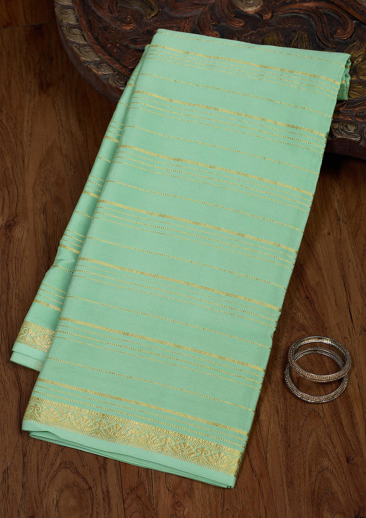 Sea Green Zariwork Pure Crepe Silk Saree-Koskii