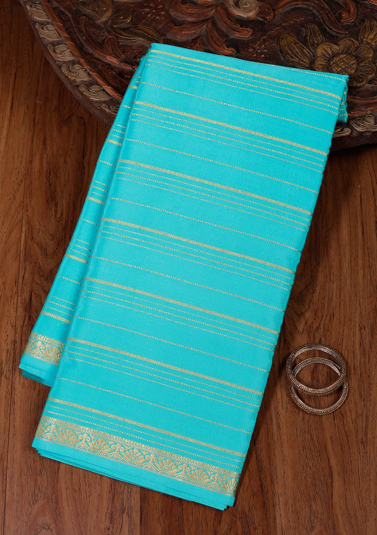 Sky Blue Zariwork Pure Crepe Silk Saree-koskii