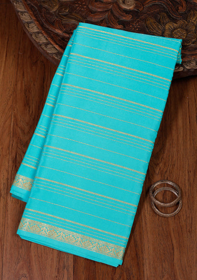 Sky Blue Zariwork Pure Crepe Silk Saree-koskii
