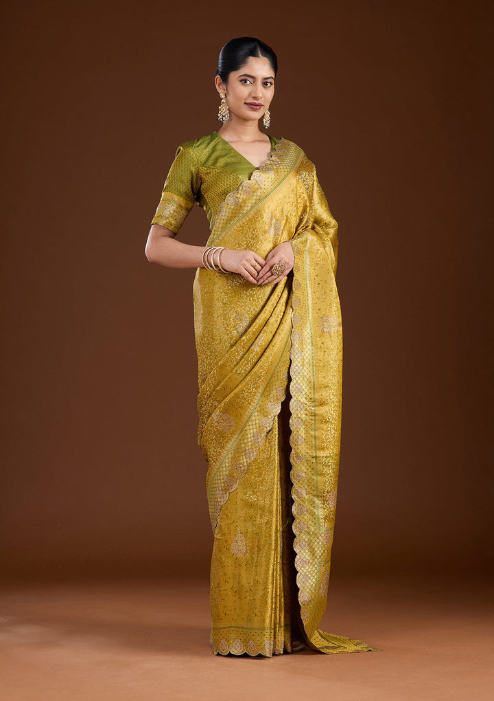 Mustard Stonework (Gold) Silk Saree-koskii