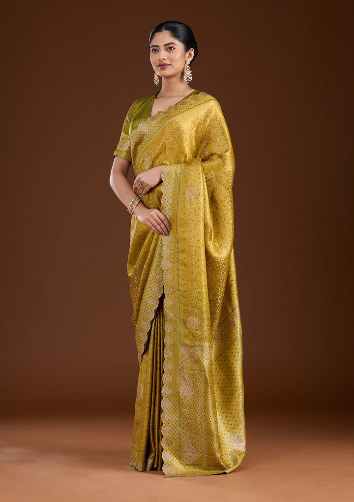 Mustard Stonework (Gold) Silk Saree-koskii