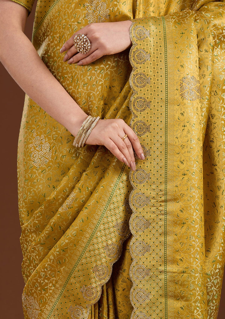 Mustard Stonework (Gold) Silk Saree-koskii