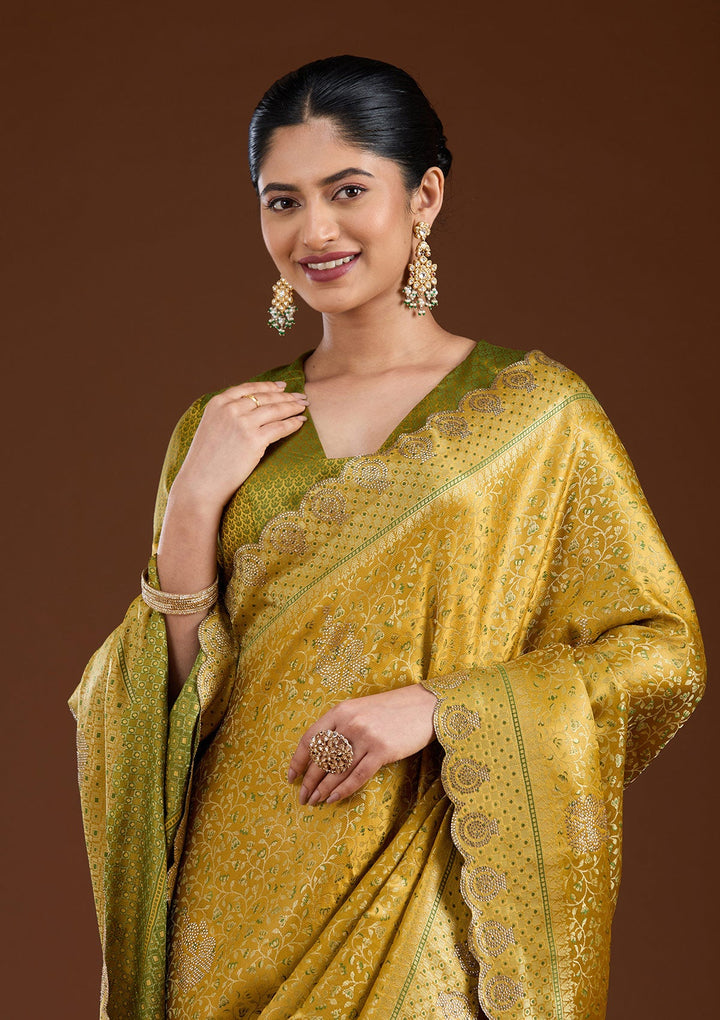 Mustard Stonework (Gold) Silk Saree-koskii