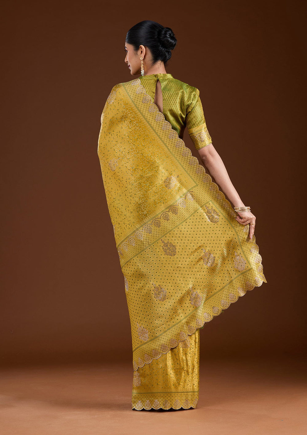 Mustard Stonework (Gold) Silk Saree-koskii