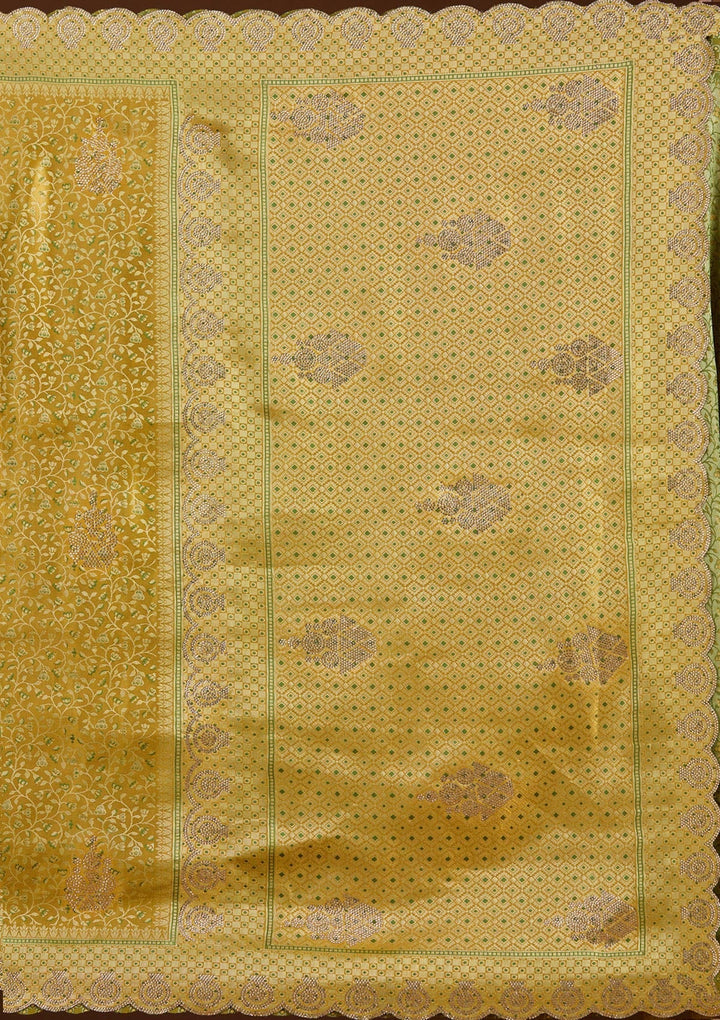 Mustard Stonework (Gold) Silk Saree-koskii