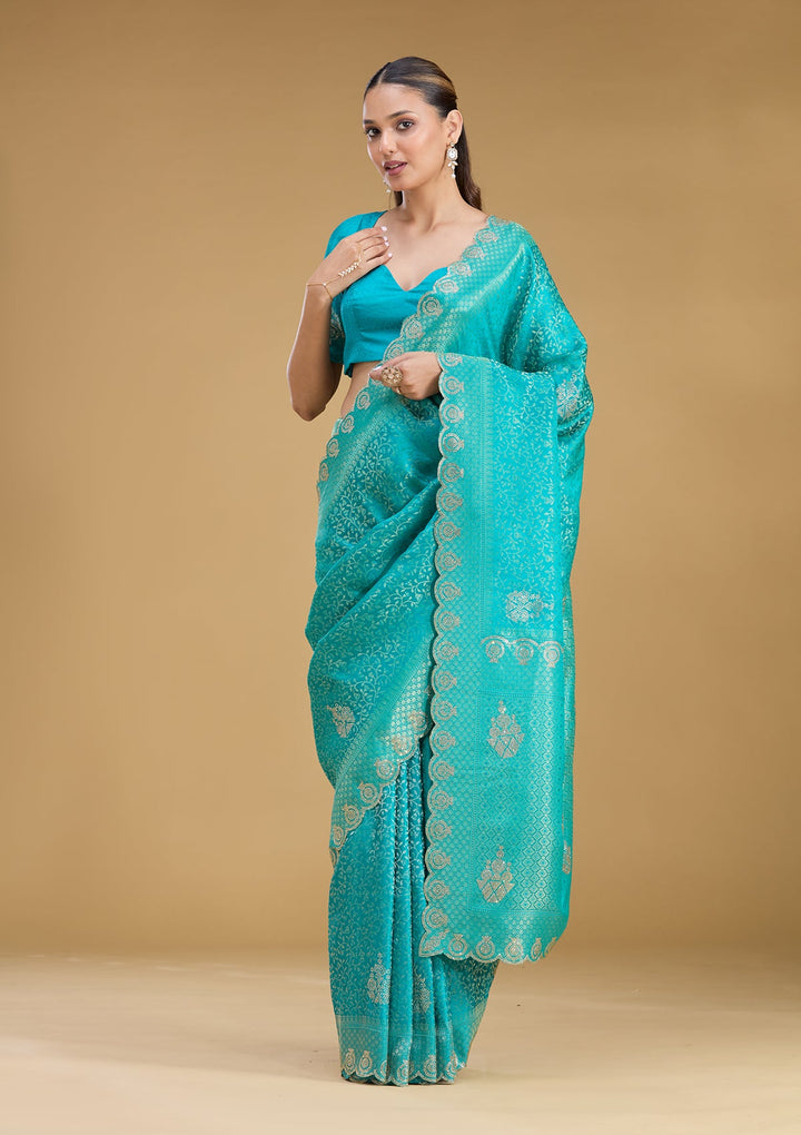 Rama Green Stonework Art Silk Saree
