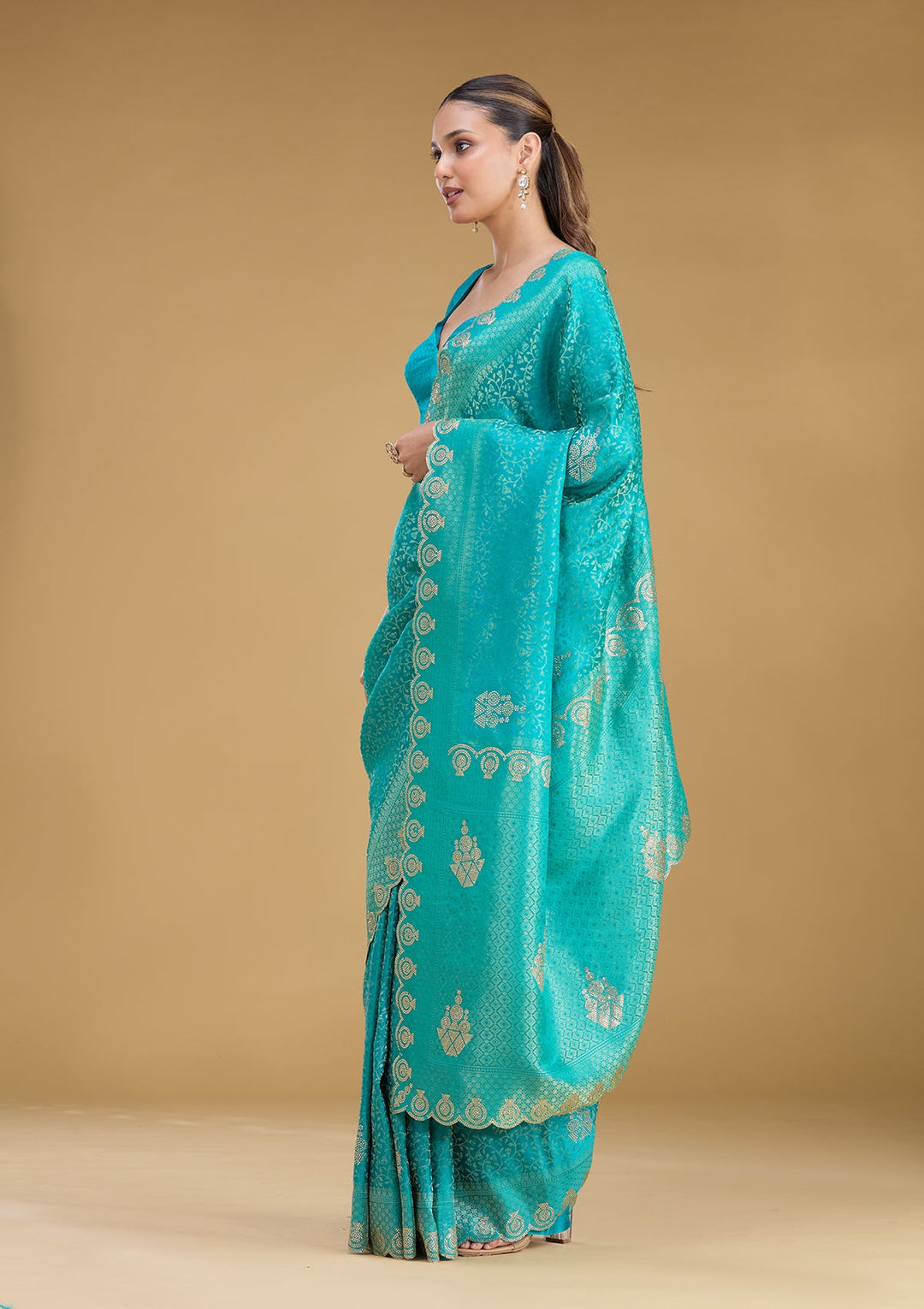 Rama Green Stonework Art Silk Saree