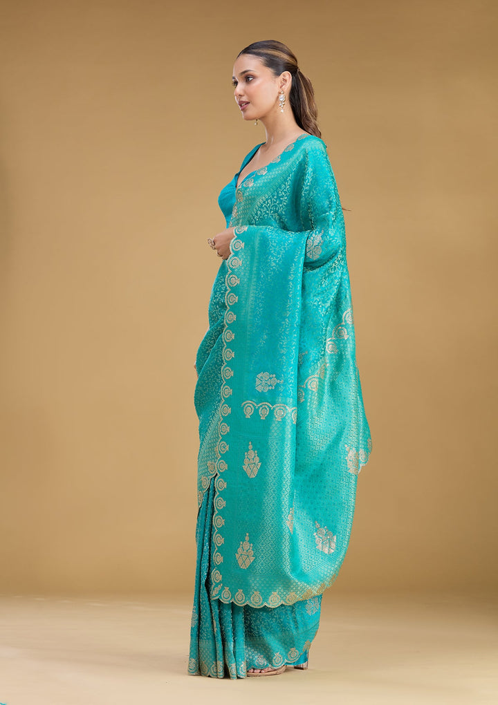 Rama Green Stonework Art Silk Saree