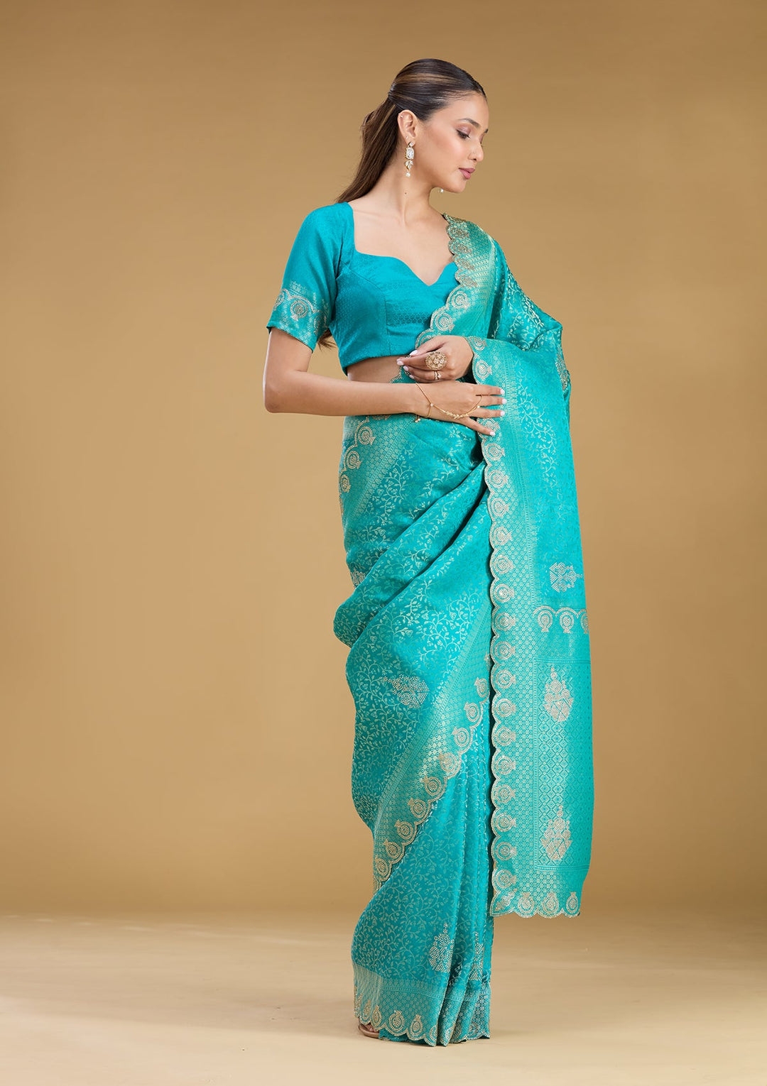 Rama Green Stonework Art Silk Saree