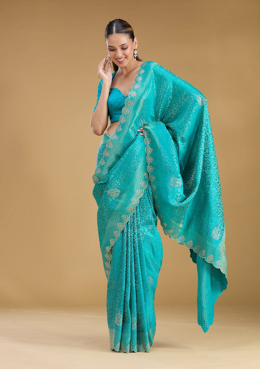 Rama Green Stonework Art Silk Saree