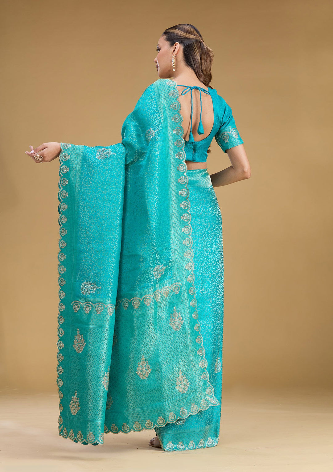 Rama Green Stonework Art Silk Saree