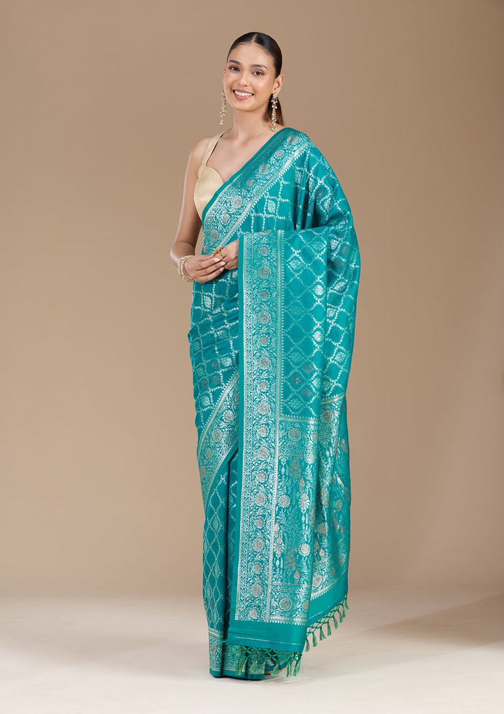 Peacock Green Stonework (Gold) Silk Saree-koskii