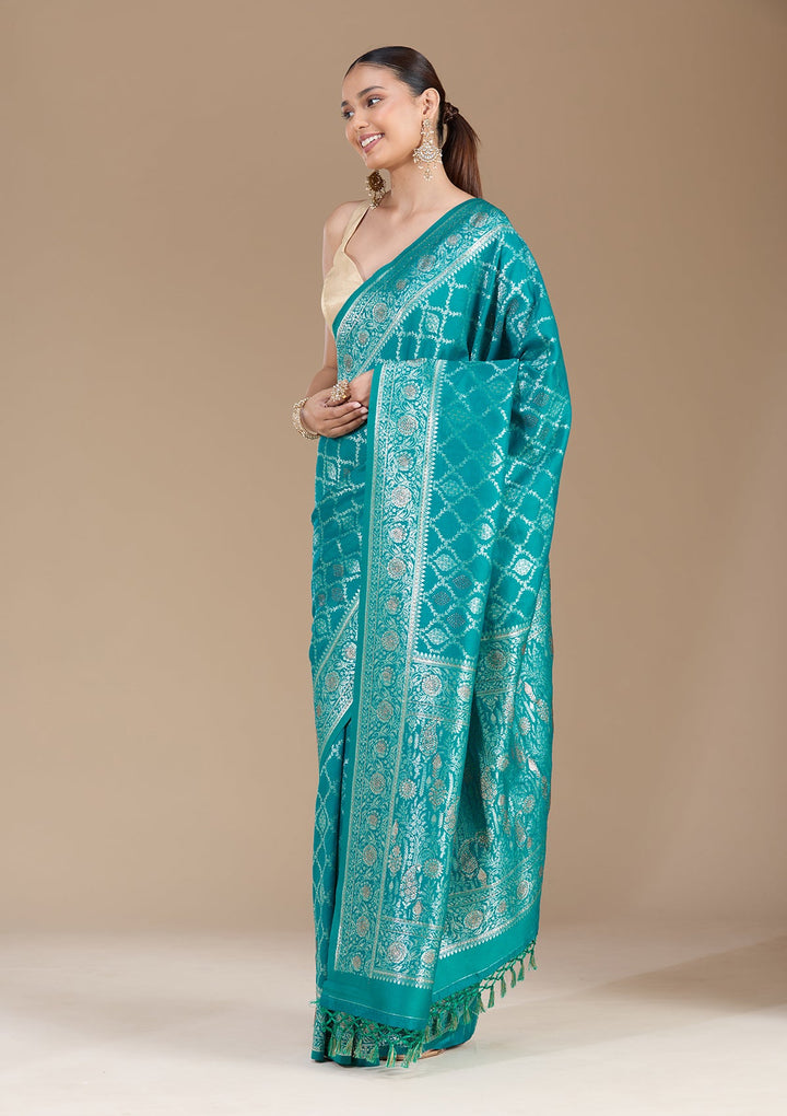 Peacock Green Stonework (Gold) Silk Saree-koskii