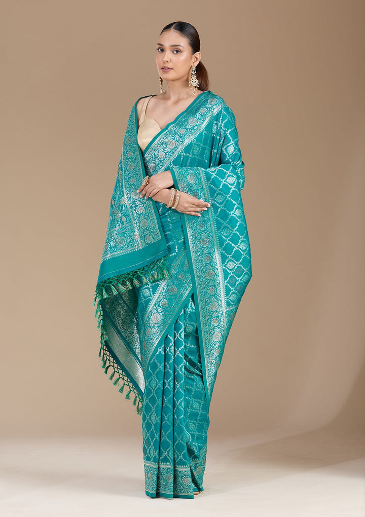 Peacock Green Stonework (Gold) Silk Saree-koskii