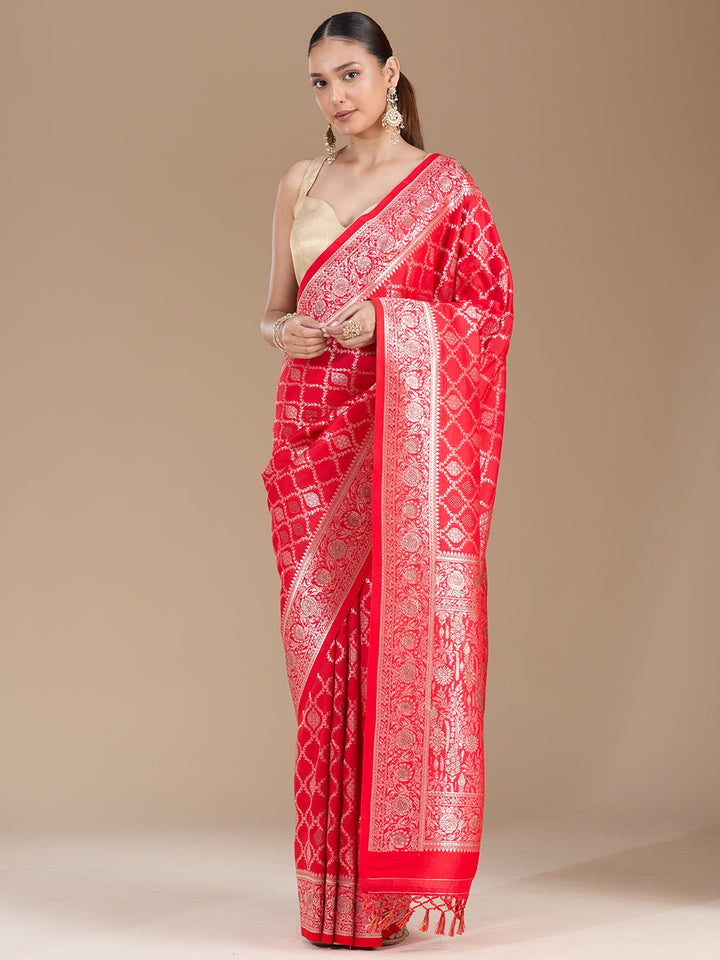 Red Stonework (Gold) Silk Saree-koskii