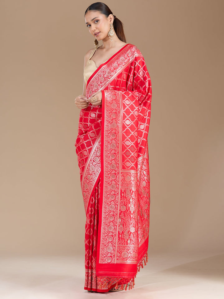 Red Stonework (Gold) Silk Saree-koskii