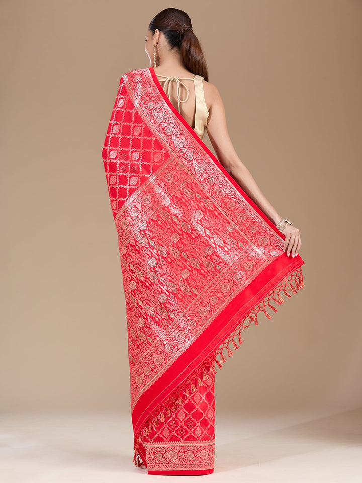 Red Stonework (Gold) Silk Saree-koskii