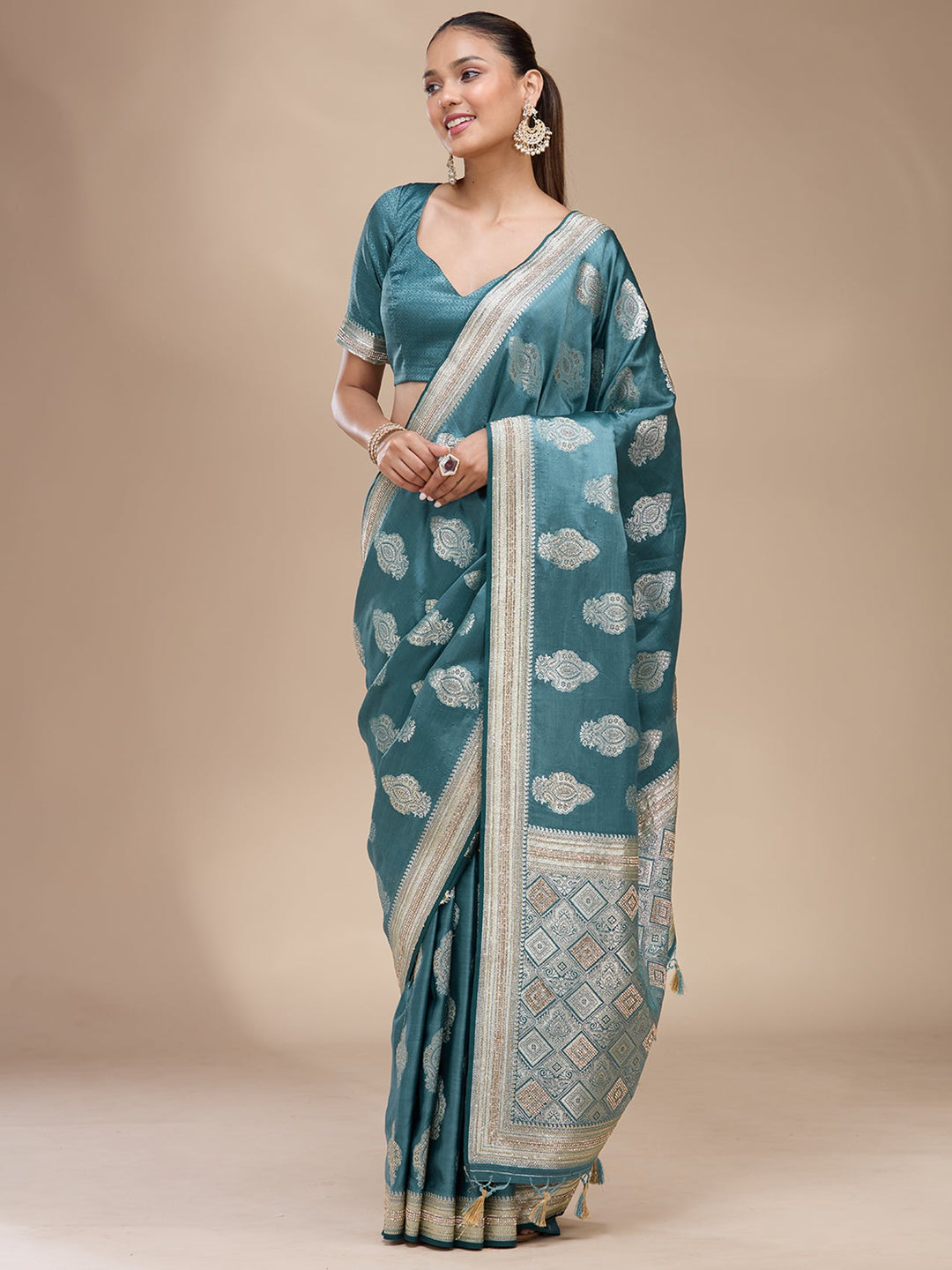 Blue Stonework (Gold) Silk Silk_Saree