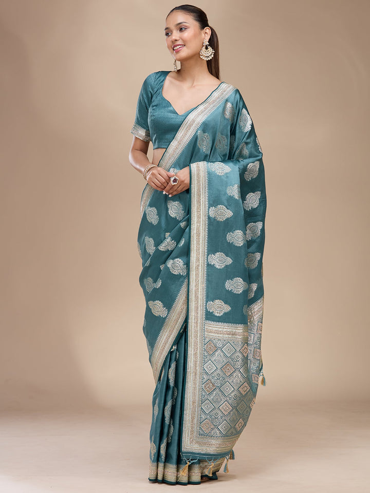 Blue Stonework (Gold) Silk Silk_Saree