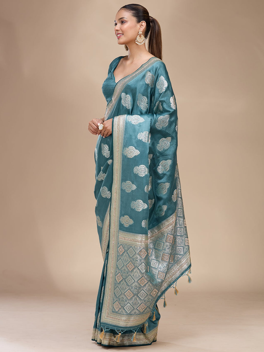 Blue Stonework (Gold) Silk Silk_Saree