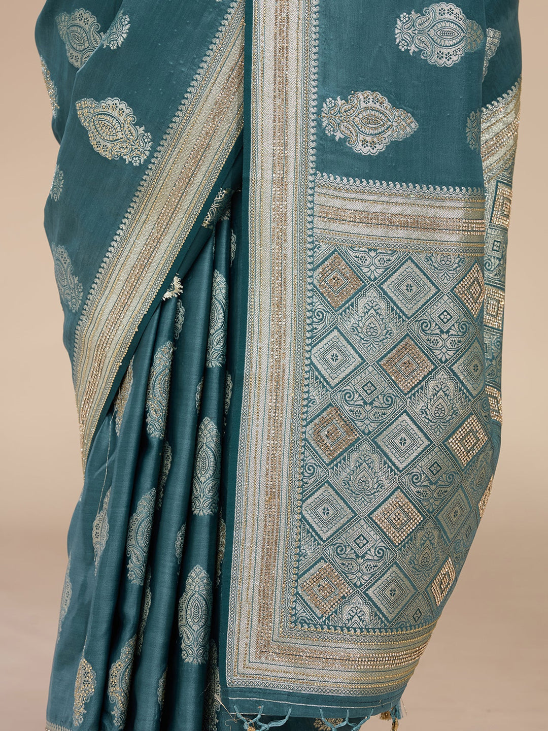 Blue Stonework (Gold) Silk Silk_Saree