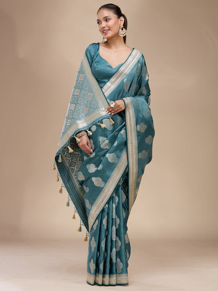 Blue Stonework (Gold) Silk Silk_Saree