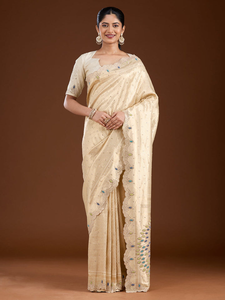 Gold Stonework (Gold) Silk Saree-Koskii