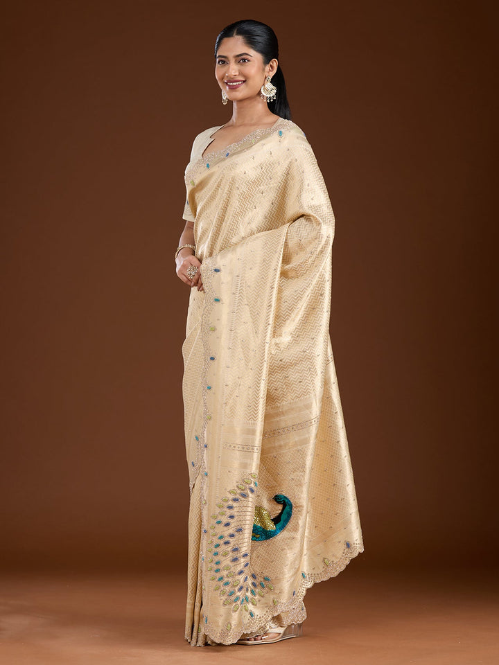 Gold Stonework (Gold) Silk Saree-Koskii