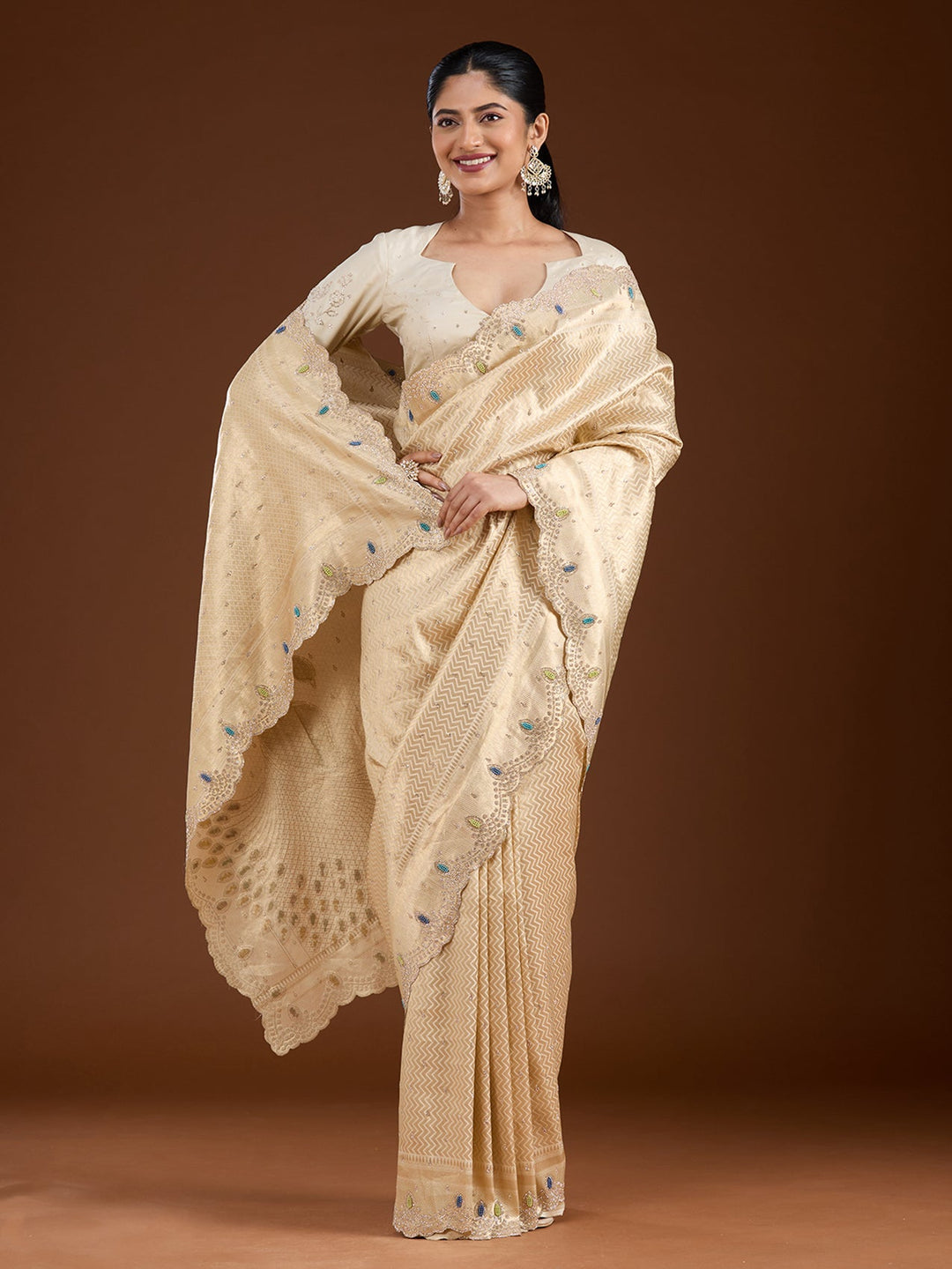 Gold Stonework (Gold) Silk Saree-Koskii