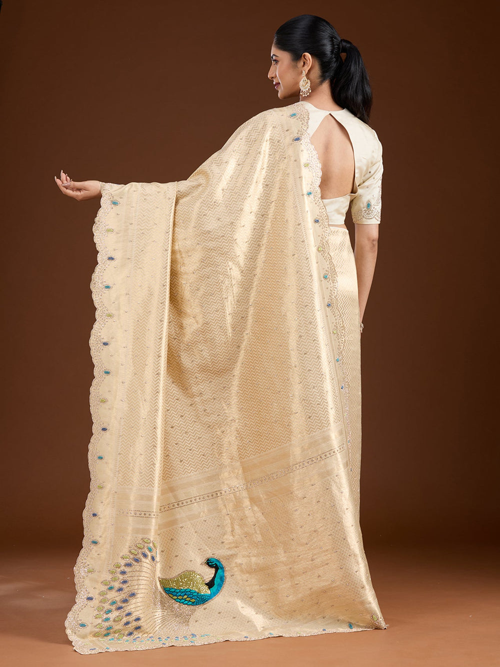 Gold Stonework (Gold) Silk Saree-Koskii