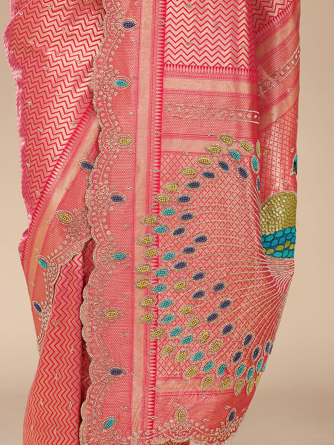 Rani Pink Stonework (Gold) Silk Silk_Saree