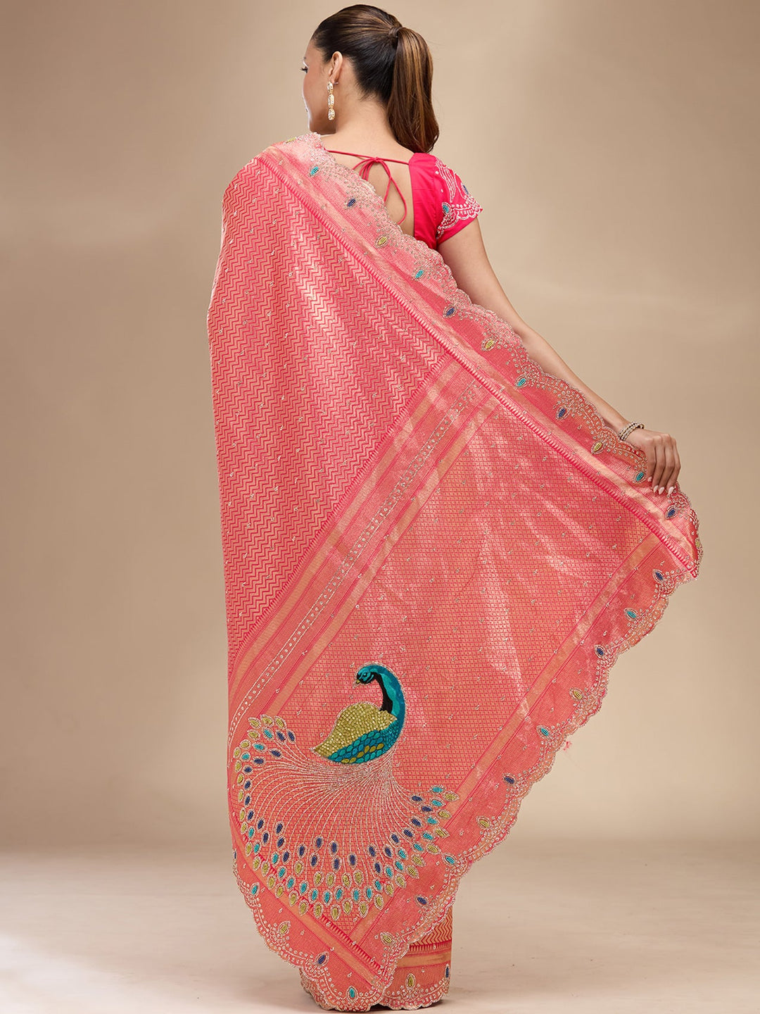 Rani Pink Stonework (Gold) Silk Silk_Saree
