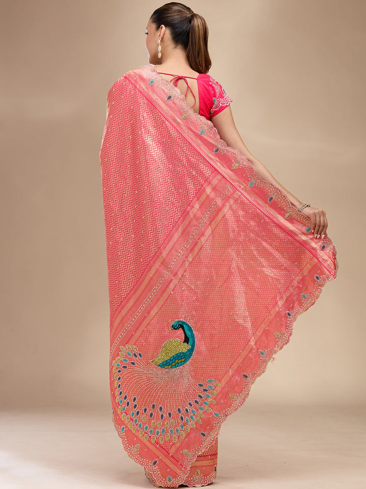 Rani Pink Stonework (Gold) Silk Silk_Saree