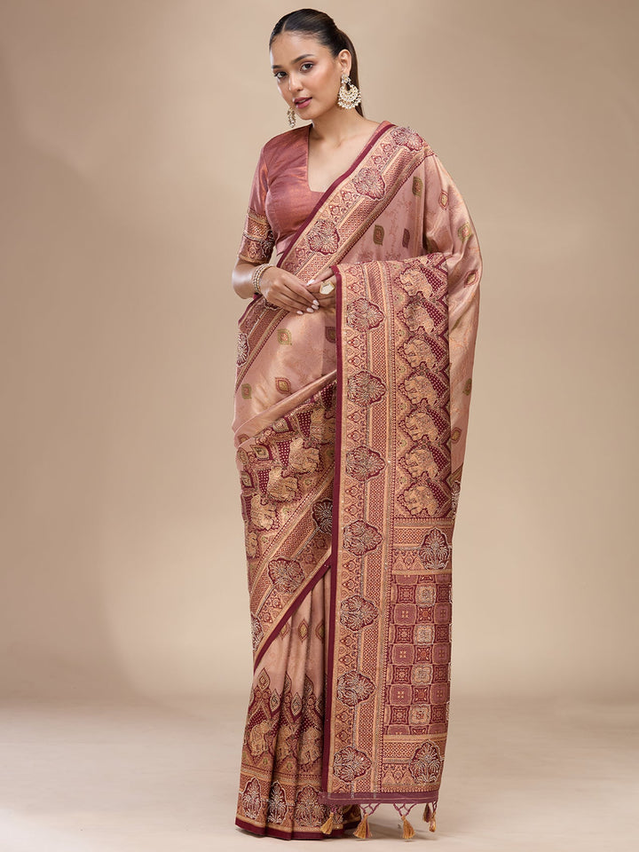 Baby Pink Aariwork Art Silk Silk_Saree
