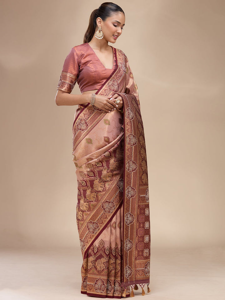 Baby Pink Aariwork Art Silk Silk_Saree