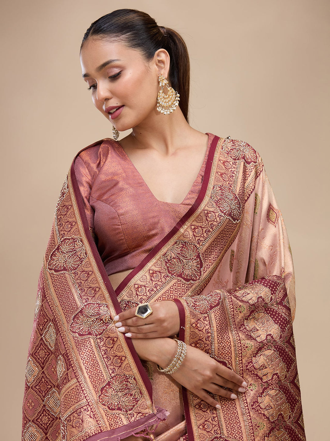 Baby Pink Aariwork Art Silk Silk_Saree