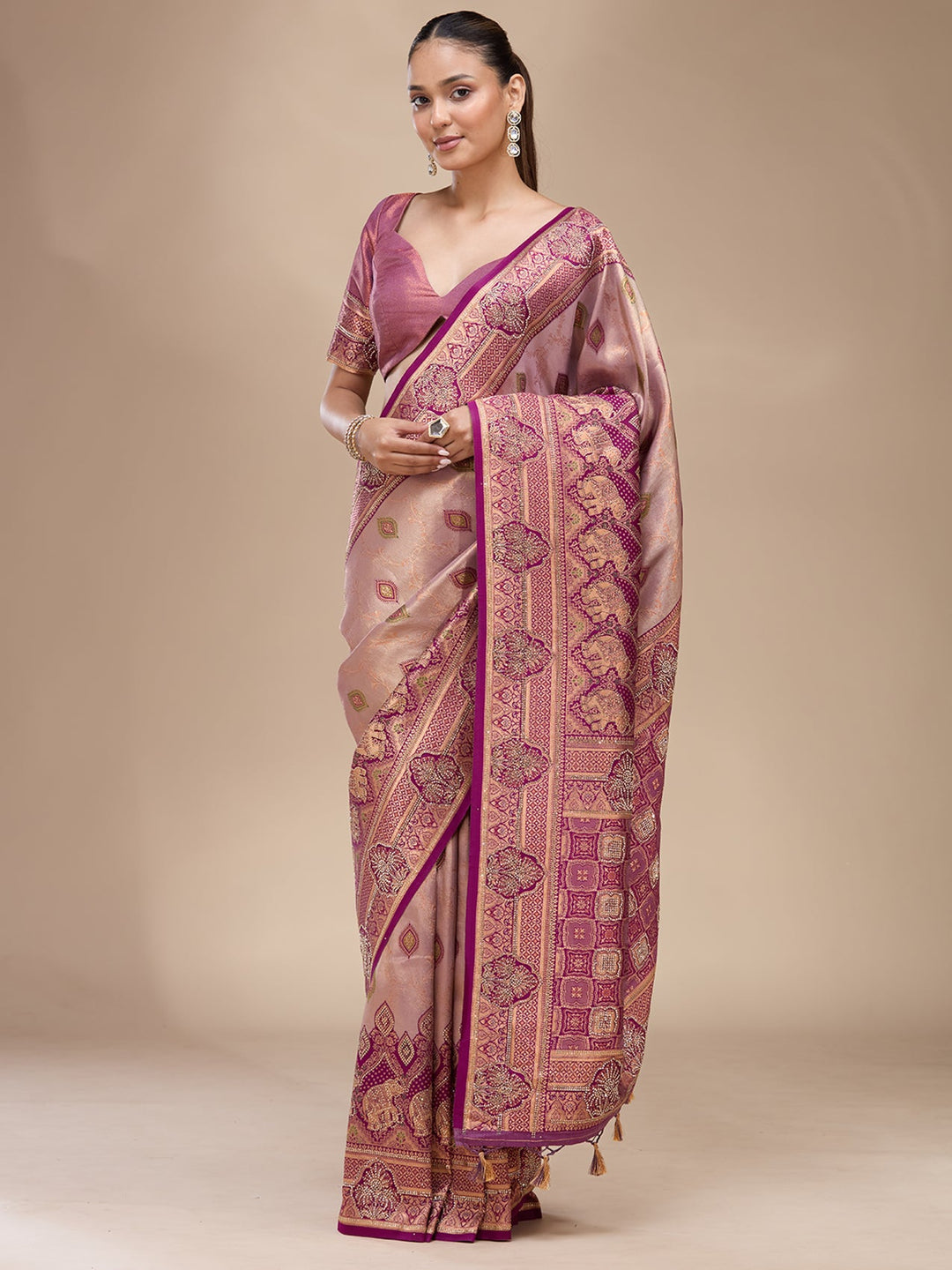 Lavender Aariwork Art Silk Silk_Saree