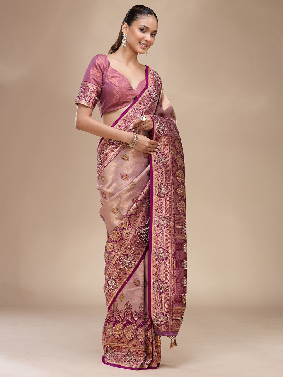 Lavender Aariwork Art Silk Silk_Saree