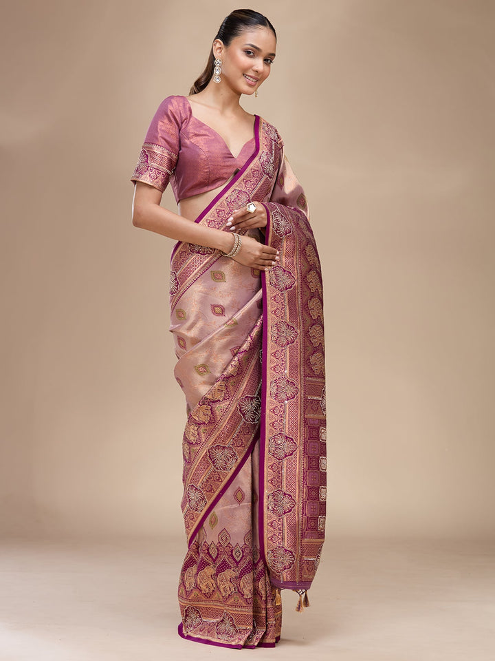 Lavender Aariwork Art Silk Silk_Saree
