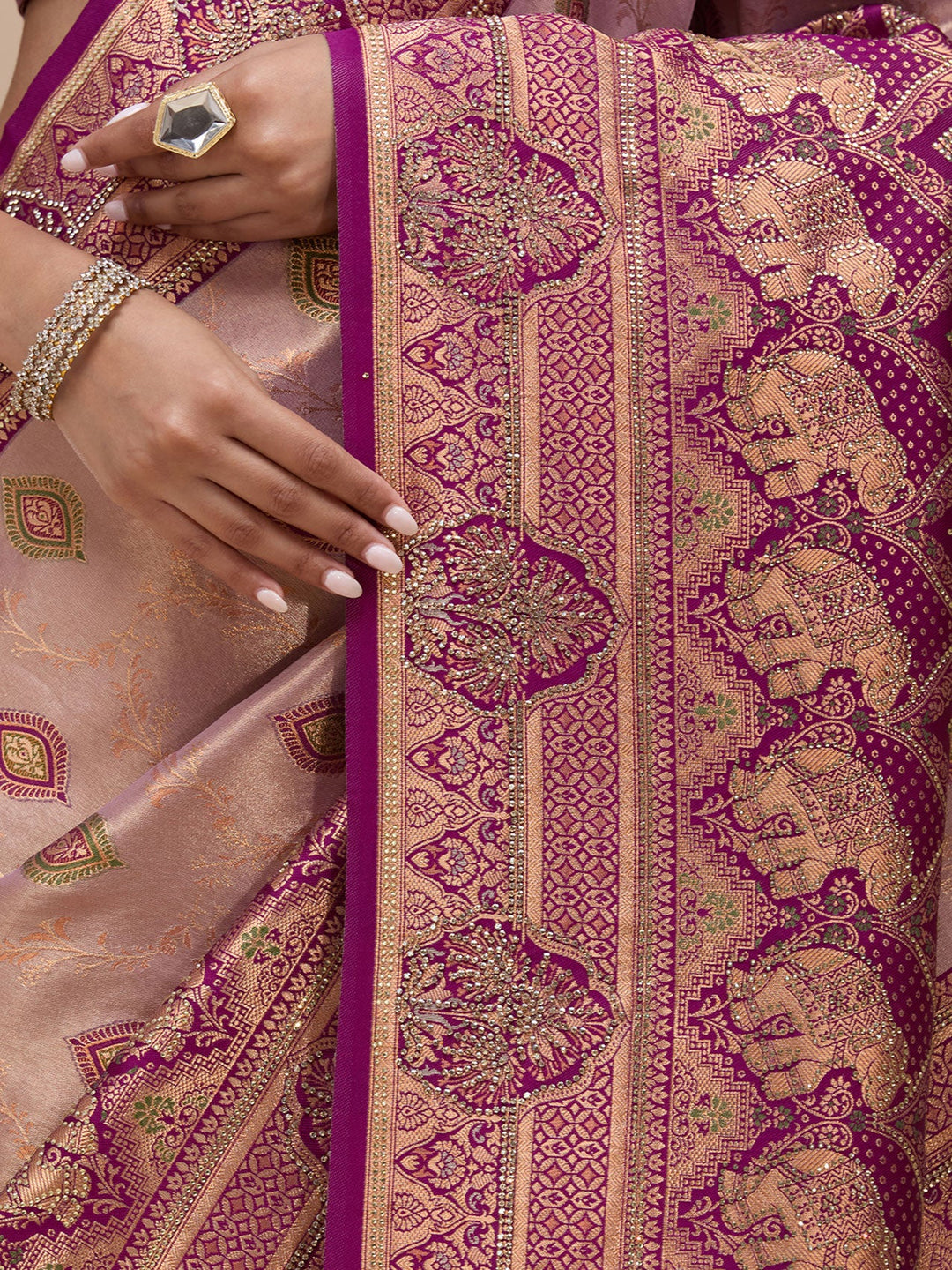 Lavender Aariwork Art Silk Silk_Saree