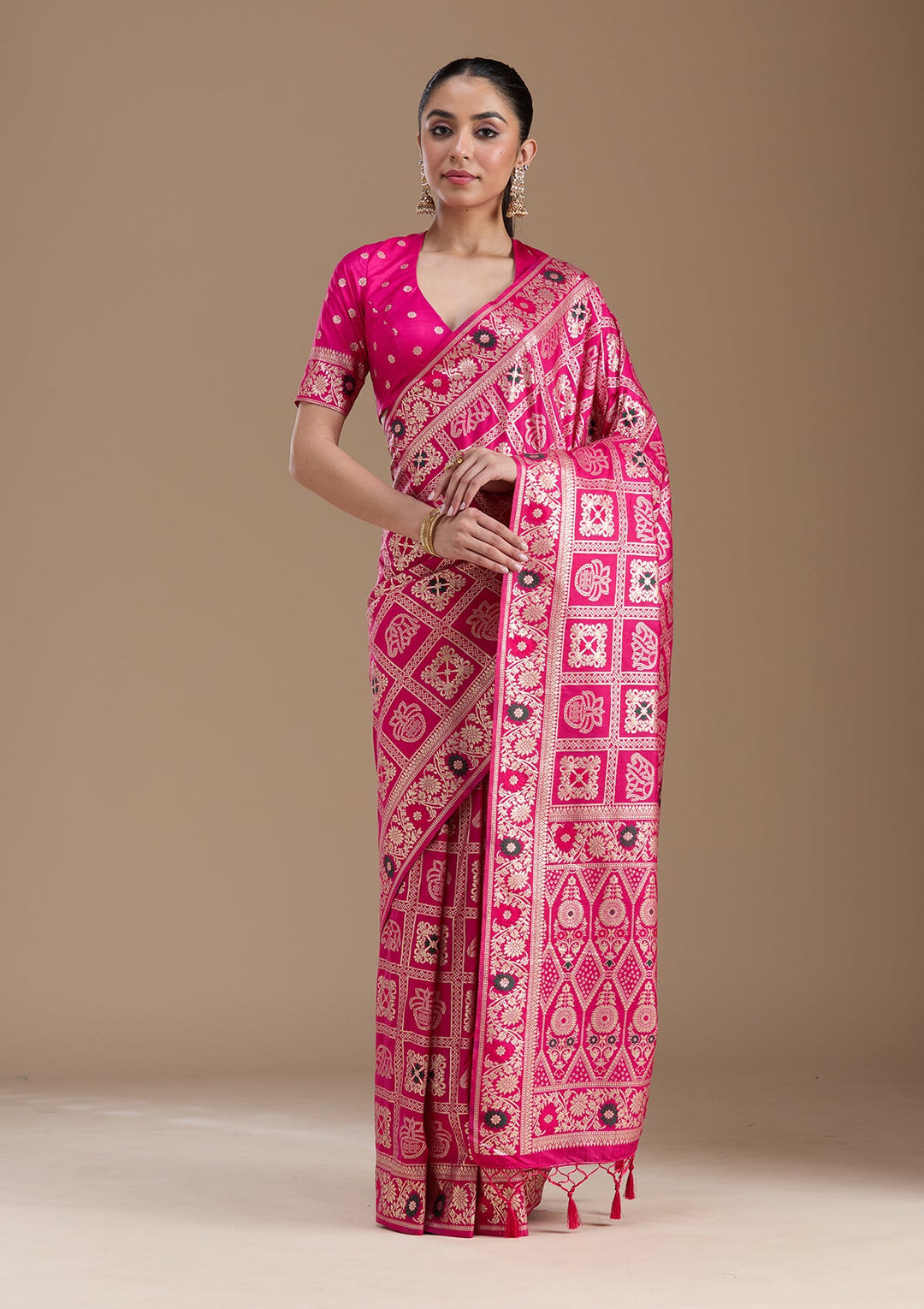 Magenta Pink Kanjivaram Silk Saree-koskii
