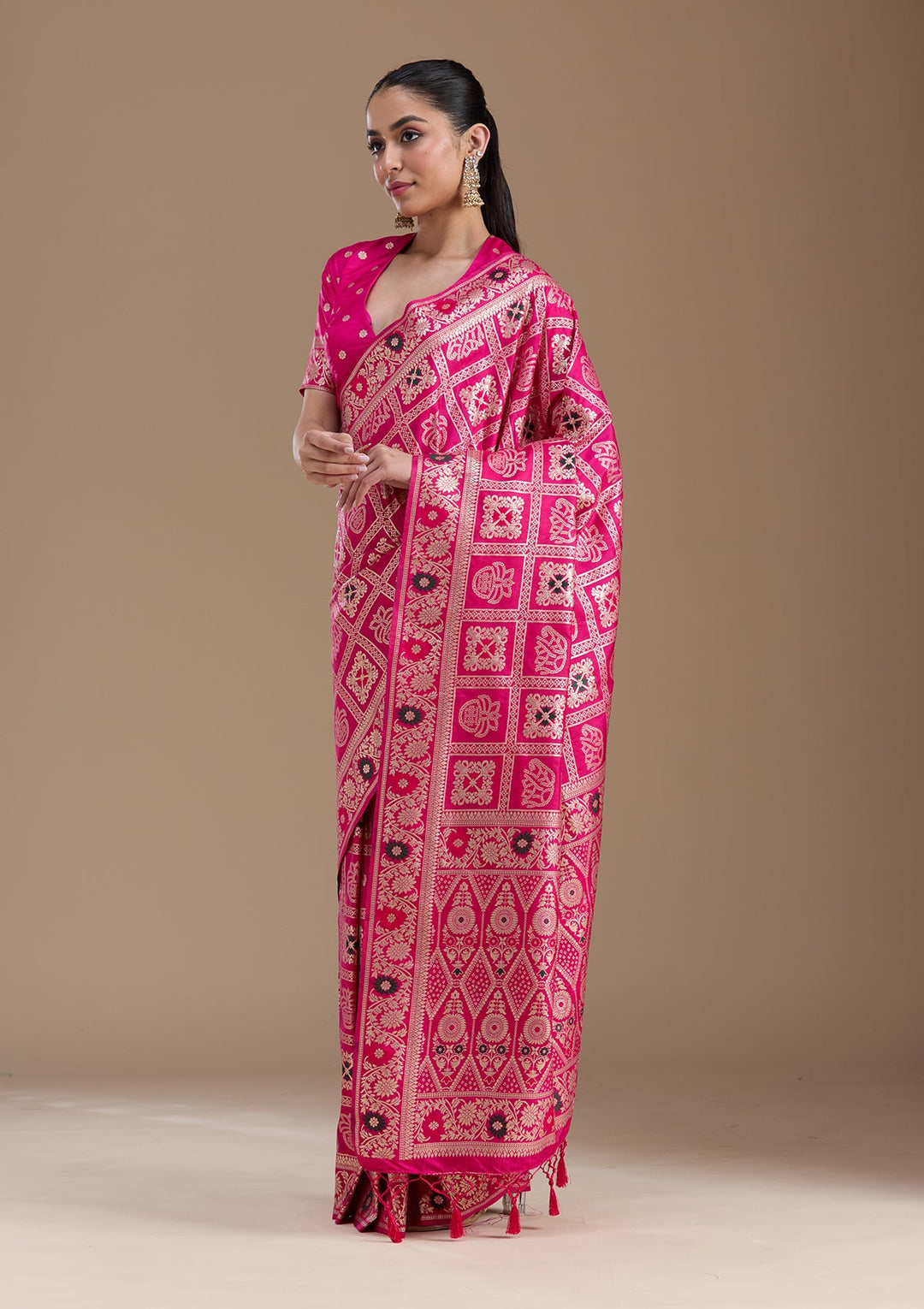 Magenta Pink Kanjivaram Silk Saree-koskii