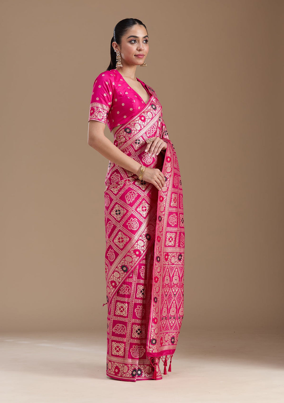 Magenta Pink Kanjivaram Silk Saree-koskii