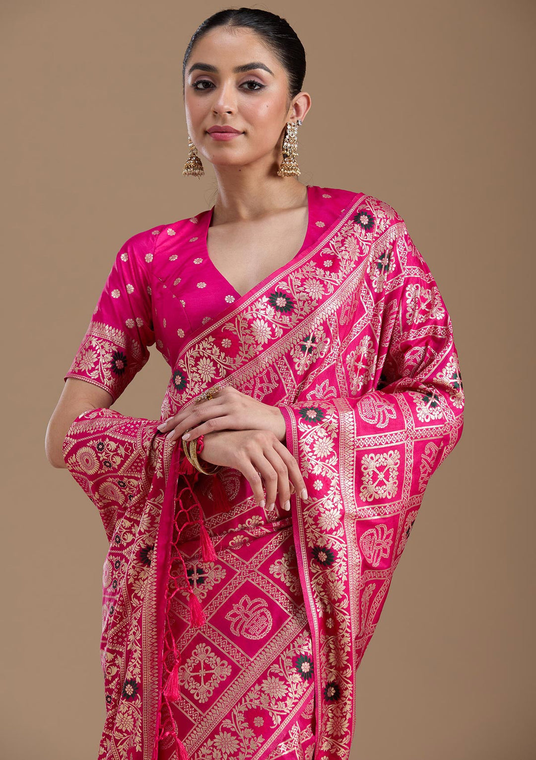 Magenta Pink Kanjivaram Silk Saree-koskii