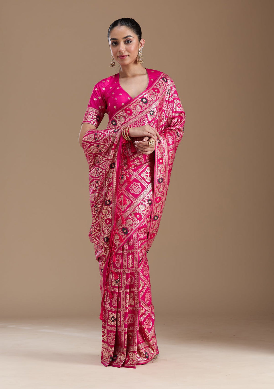 Magenta Pink Kanjivaram Silk Saree-koskii